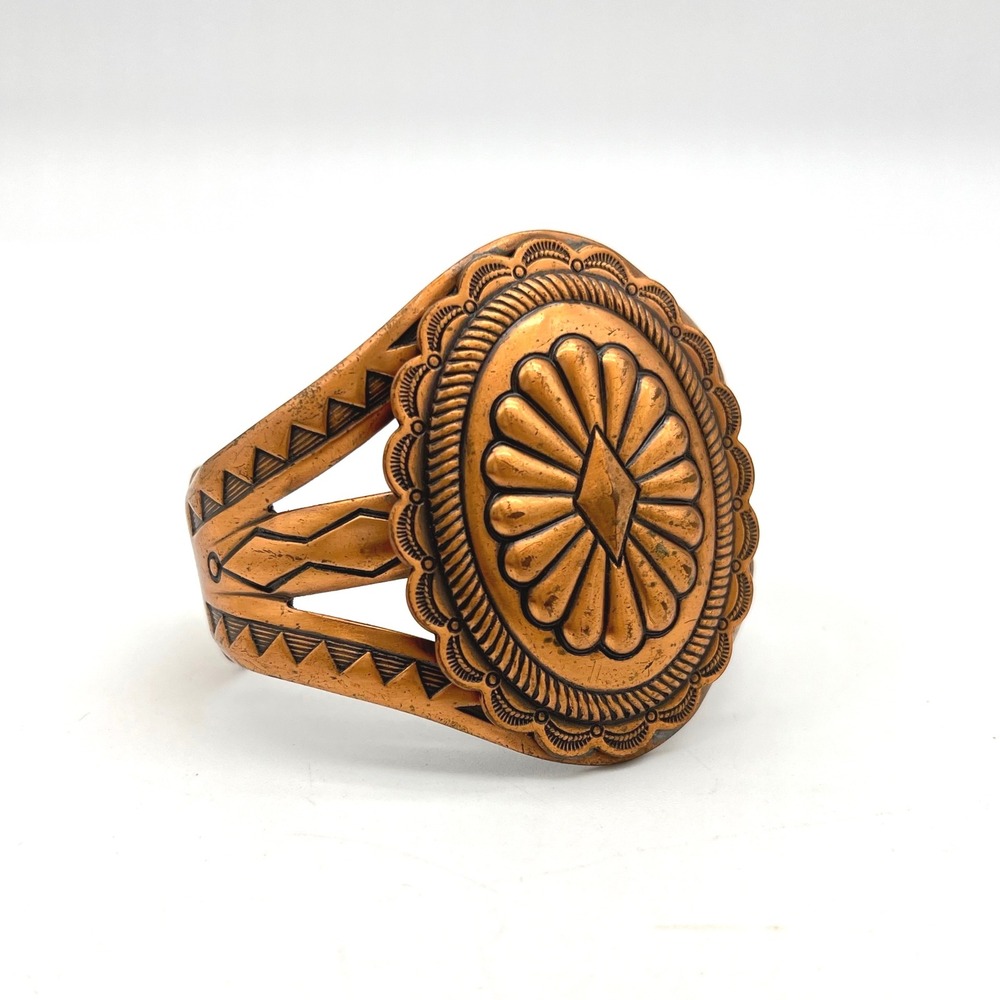 Vintage Copper Southwestern‎ Cuff Bracelet Geometric Sunburst Design